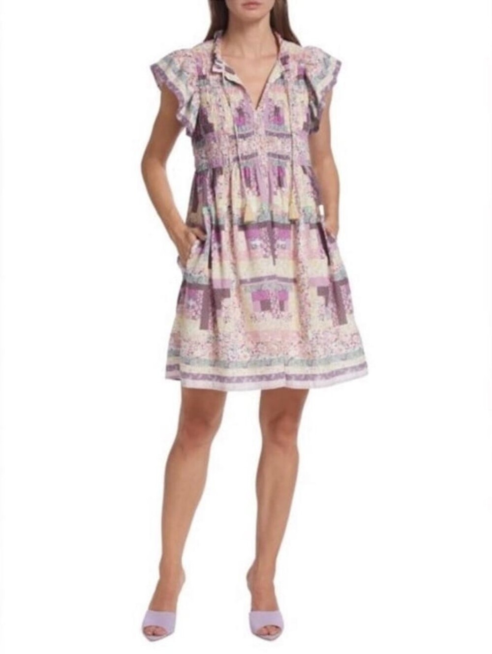 Sea New York - Naya Print Smocked Flutter Sleeve Mini Dress - Large